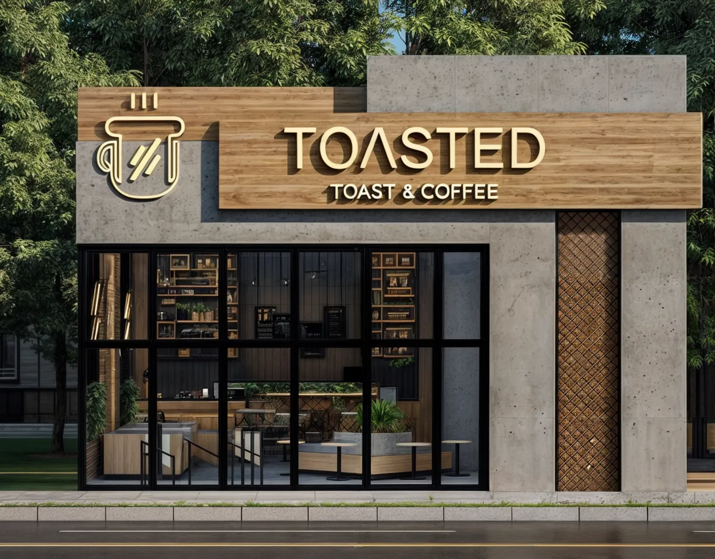 Letrero de cafetería con letras de acrílico